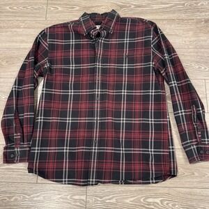 Orvis Men's Large Red Black‎ Plaid Flannel Button Up Shirt | Classic Collection